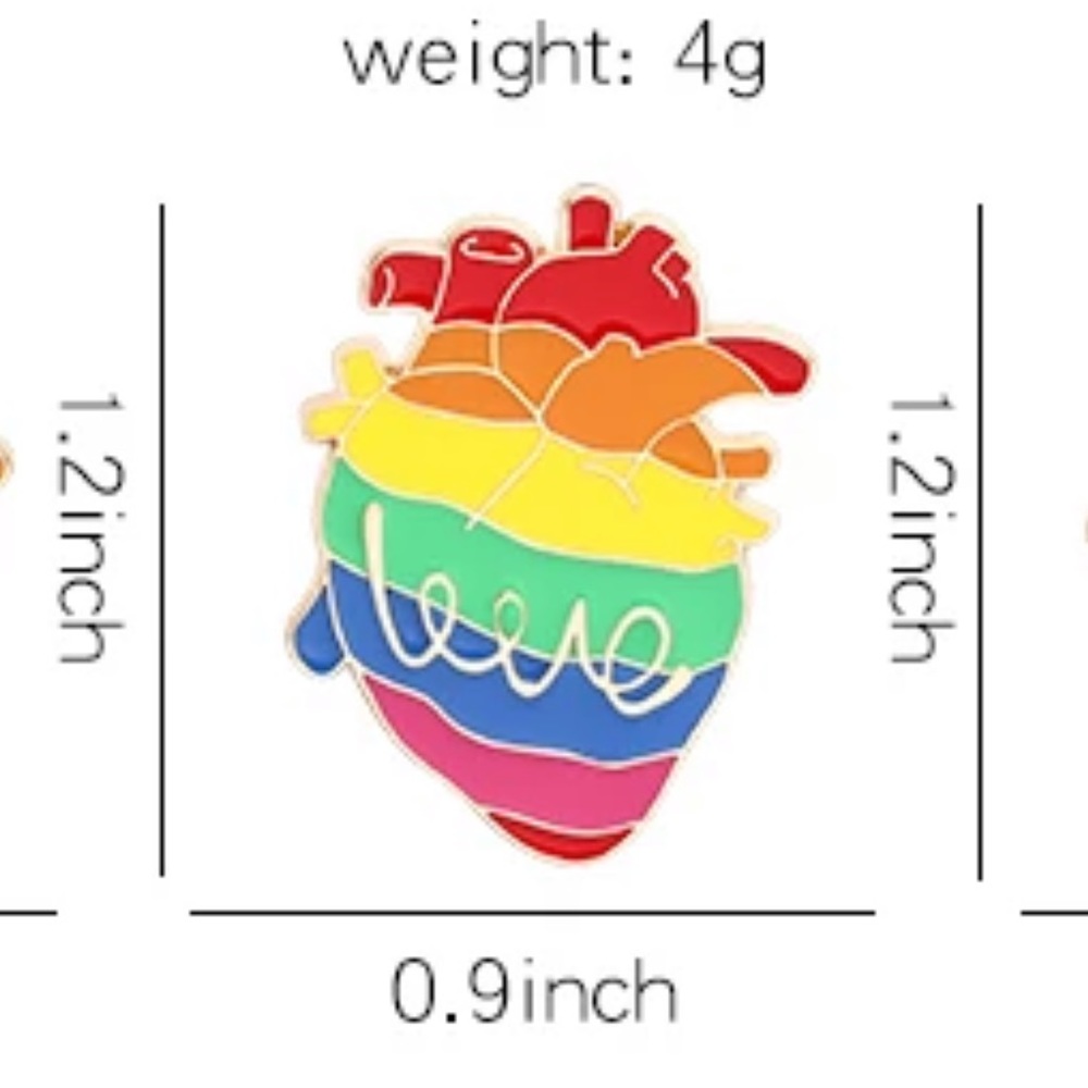 Love Anatomy Heart Pin Gold Rainbow Pride Cufflink - Picture 4 of 9